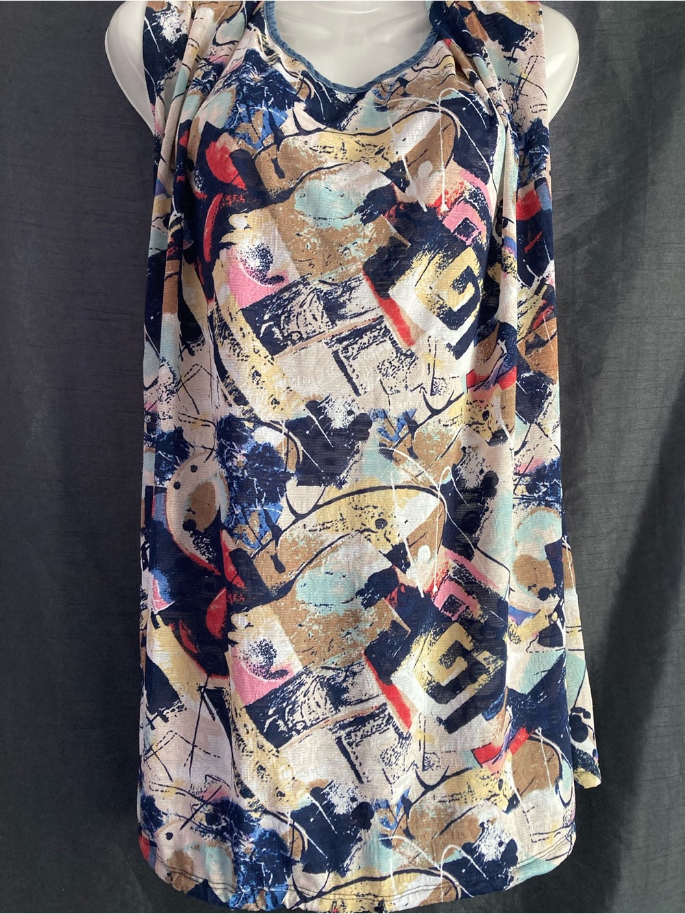 Claire France Abstract Print Sleeveless Tunic Top Made in Canada 2XL